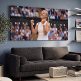 Give Everything tennis canvas print on a living room wall at a gentle angle showing the gallery-wrapped edge