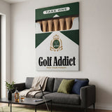 Golf Addict canvas at an angle on a wall