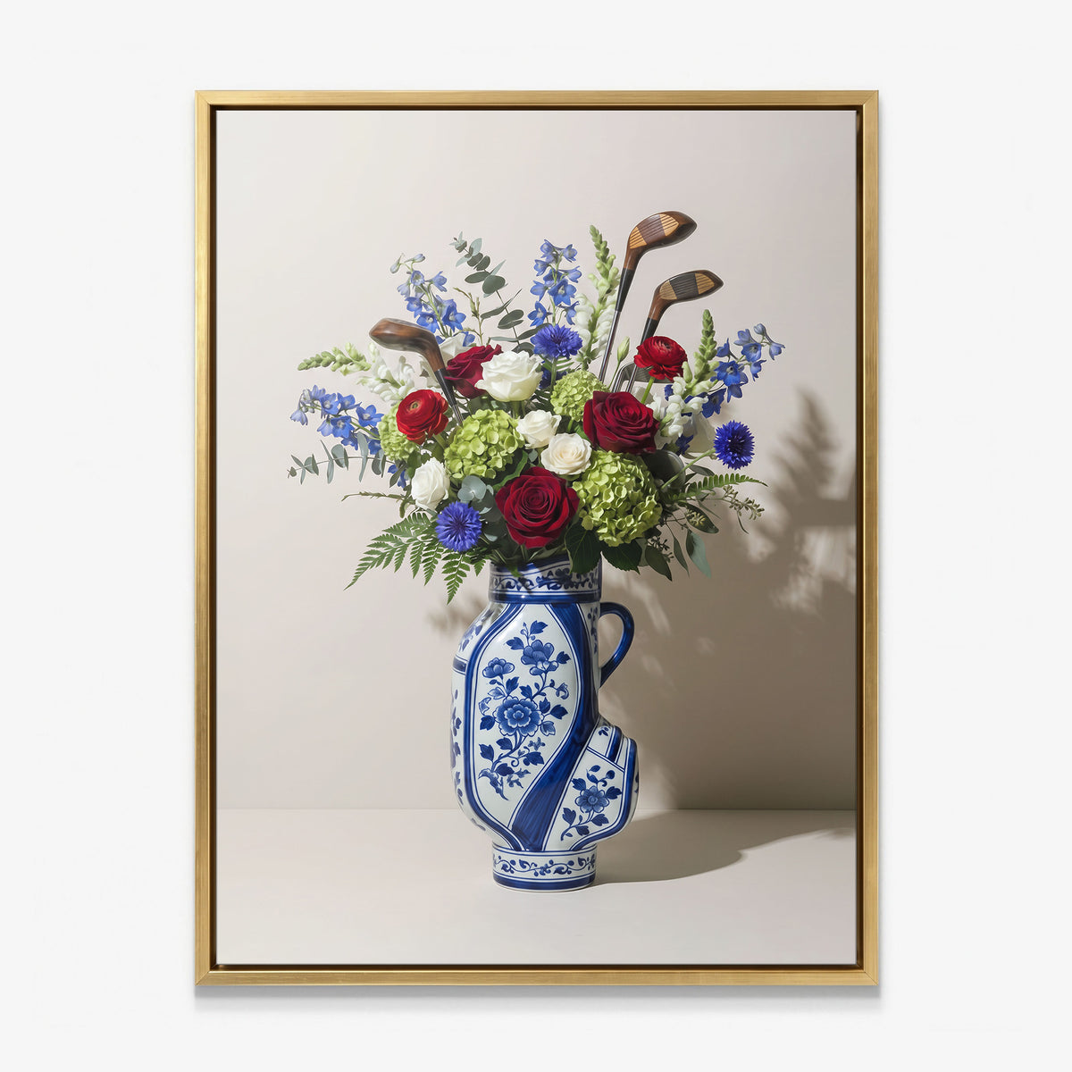 Golf Vase canvas with gold frame