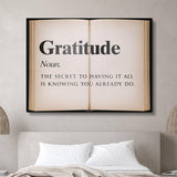 Gratitude Open Book canvas wall art