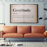 Gratitude Open Book canvas wall art