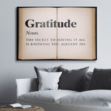 Gratitude Open Book canvas wall art