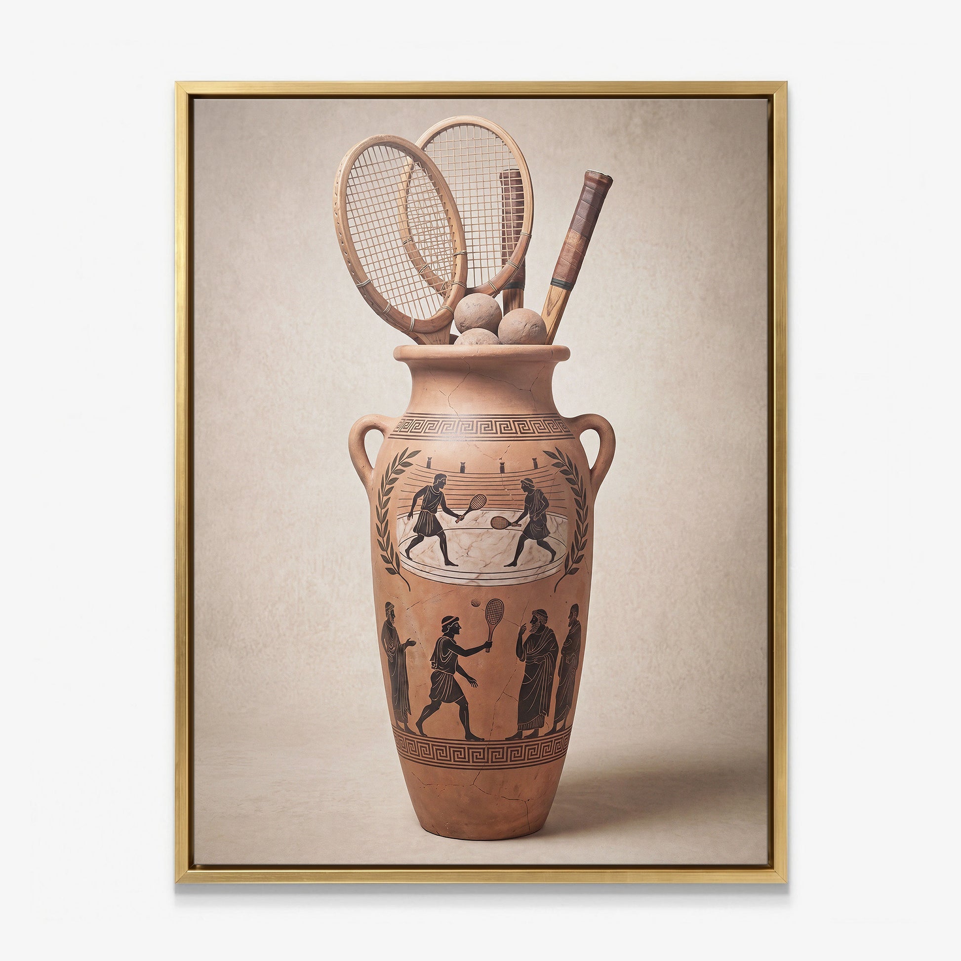 Greek Tennis Vase canvas with gold frame