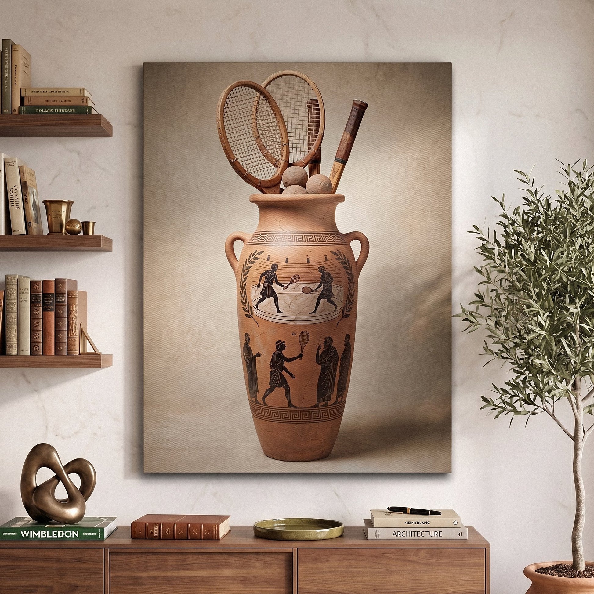 Greek Tennis Vase wall art canvas in a modern room