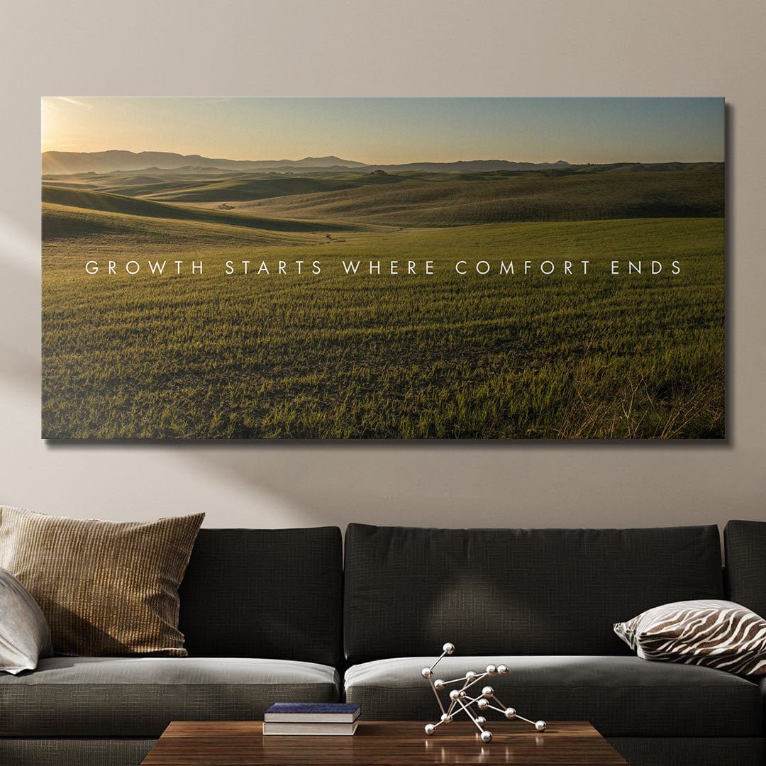 Growth Starts Where Comfort Ends motivational canvas wall art