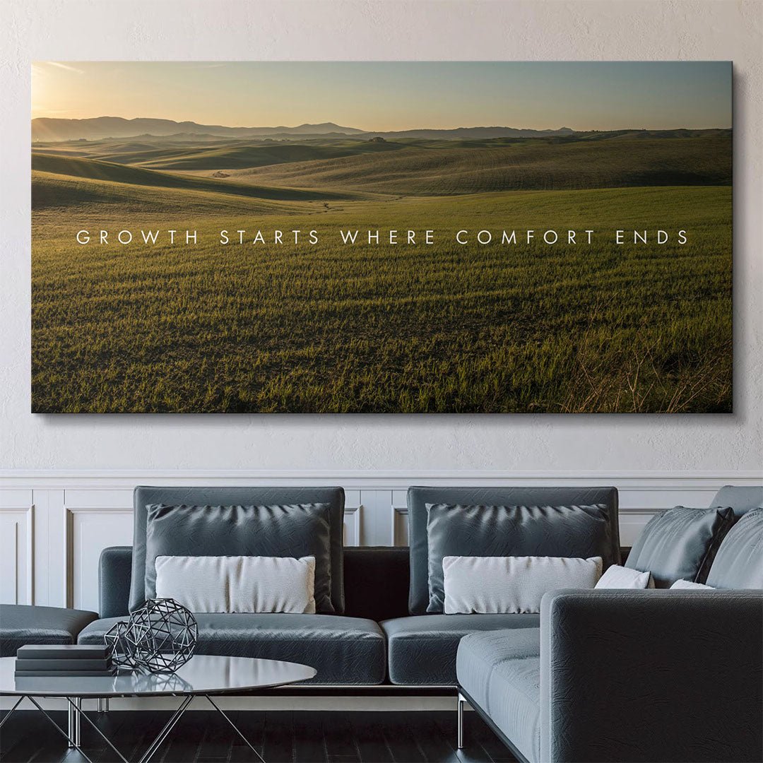 Growth Starts Where Comfort Ends motivational canvas wall art