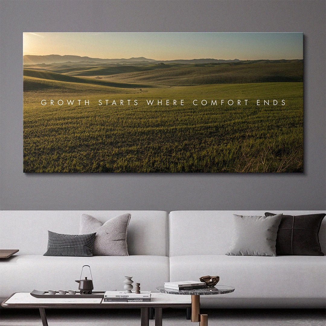 Growth Starts Where Comfort Ends motivational canvas wall art