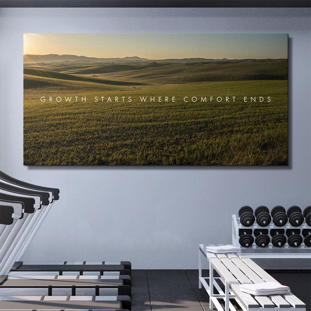 Growth Starts Where Comfort Ends motivational canvas wall art