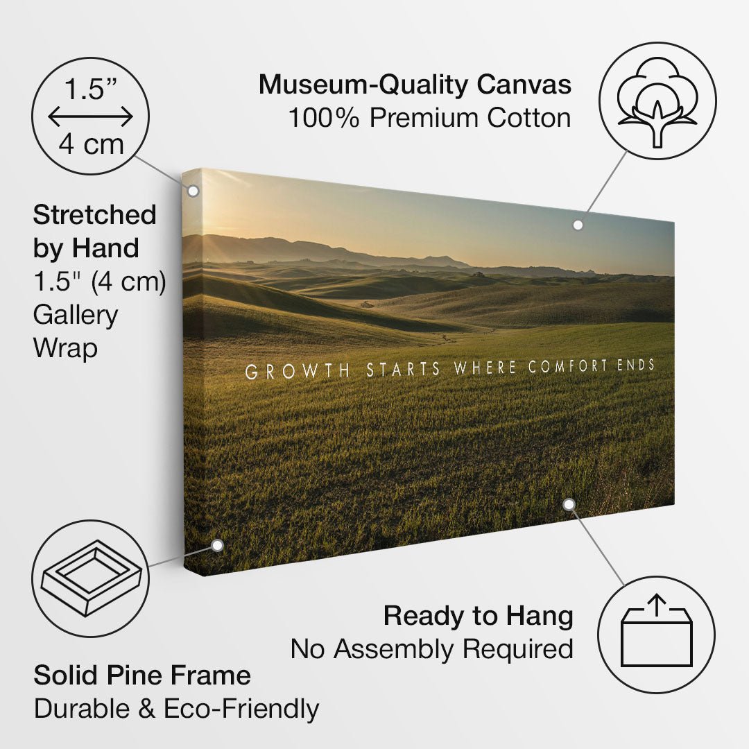 Growth Starts Where Comfort Ends motivational canvas wall art