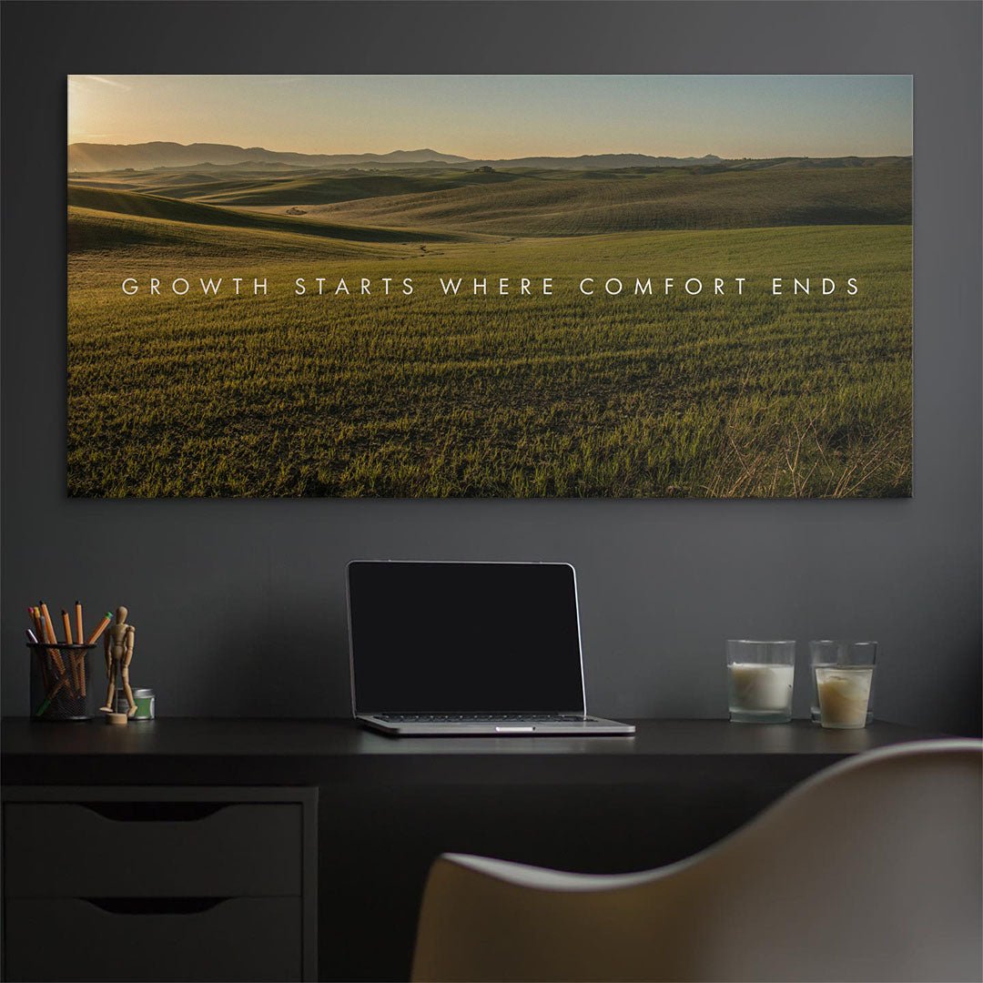 Growth Starts Where Comfort Ends motivational canvas wall art