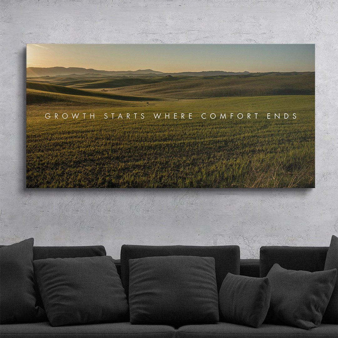Growth Starts Where Comfort Ends motivational canvas wall art