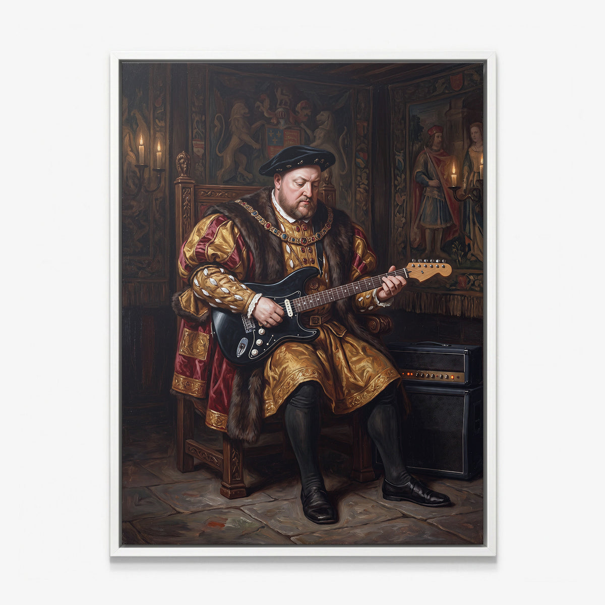 Henry Goes Electric canvas in a white floating frame