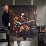 Henry Goes Electric canvas above a desk with a person looking at it