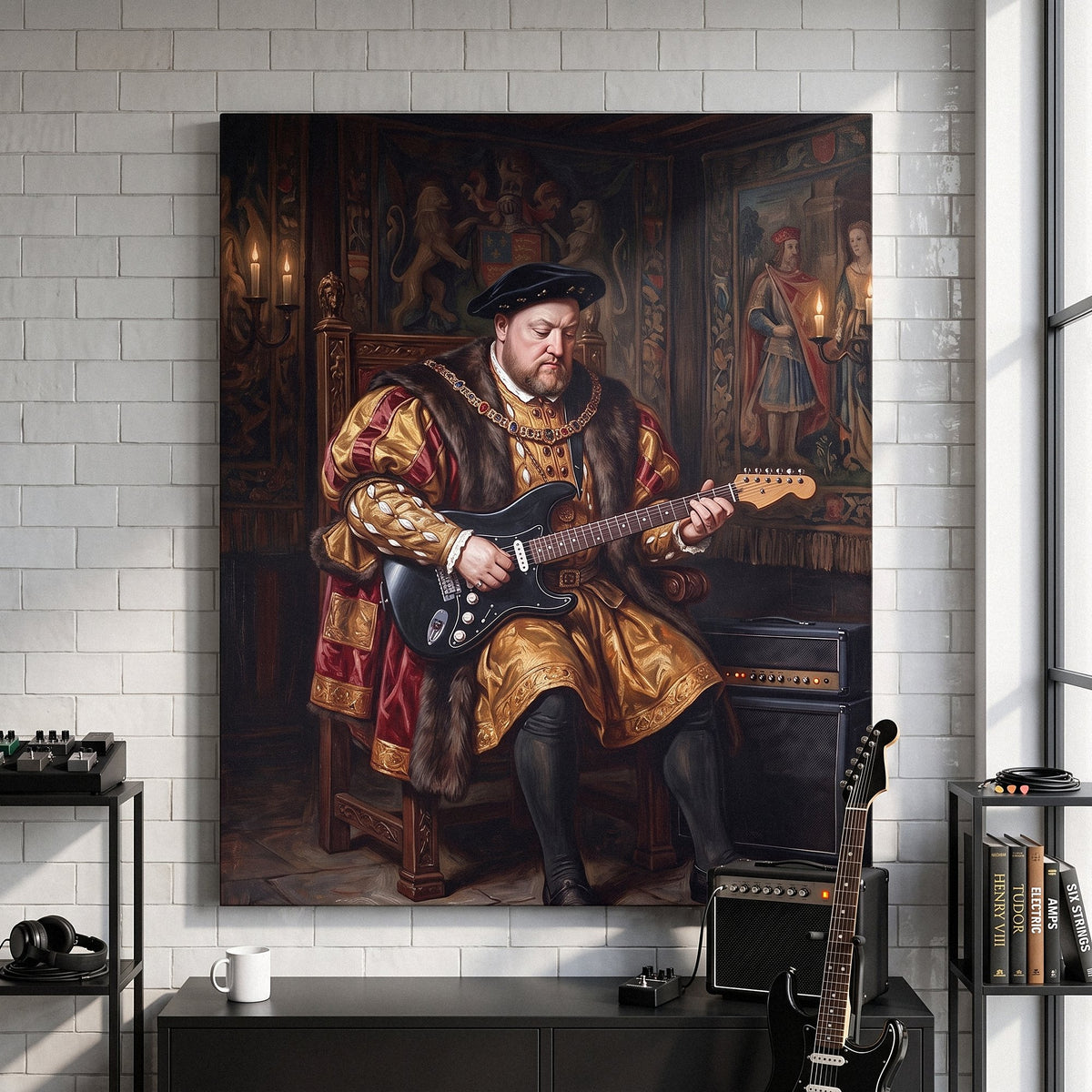 Henry Goes Electric canvas hanging in a home office