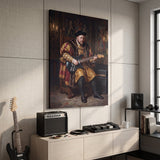 Henry Goes Electric portrait canvas on a plain painted wall