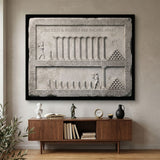 Inches Apart Slab Stoic canvas wall art above a walnut credenza in a modern study