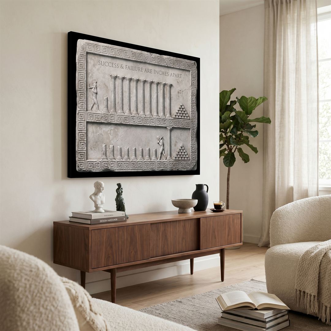 Inches Apart Slab canvas wall art in a bright modern living room