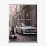 It All Starts With A Dream E30 coupe canvas wall art in a white floating frame