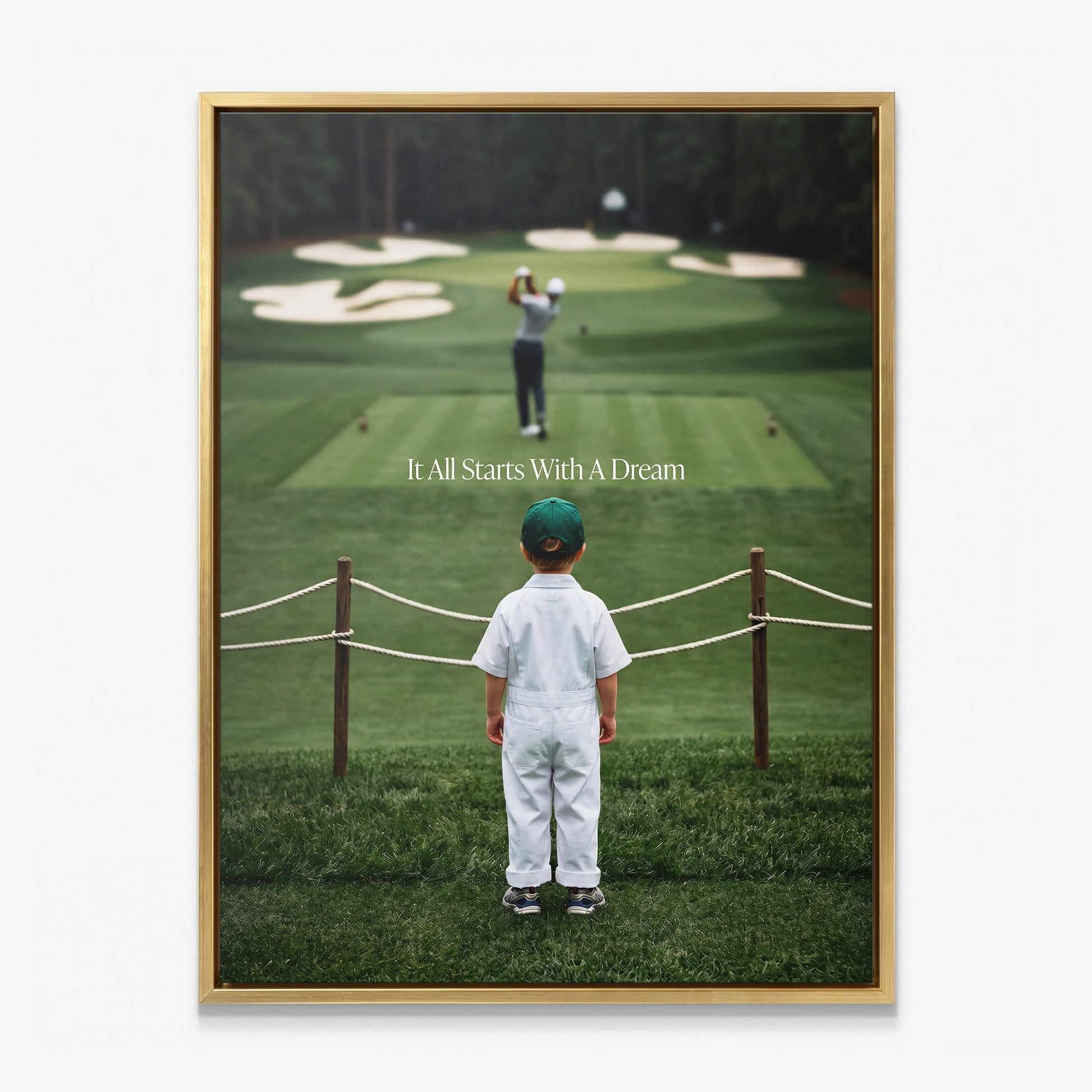 It All Starts With A Dream golf canvas gold frame