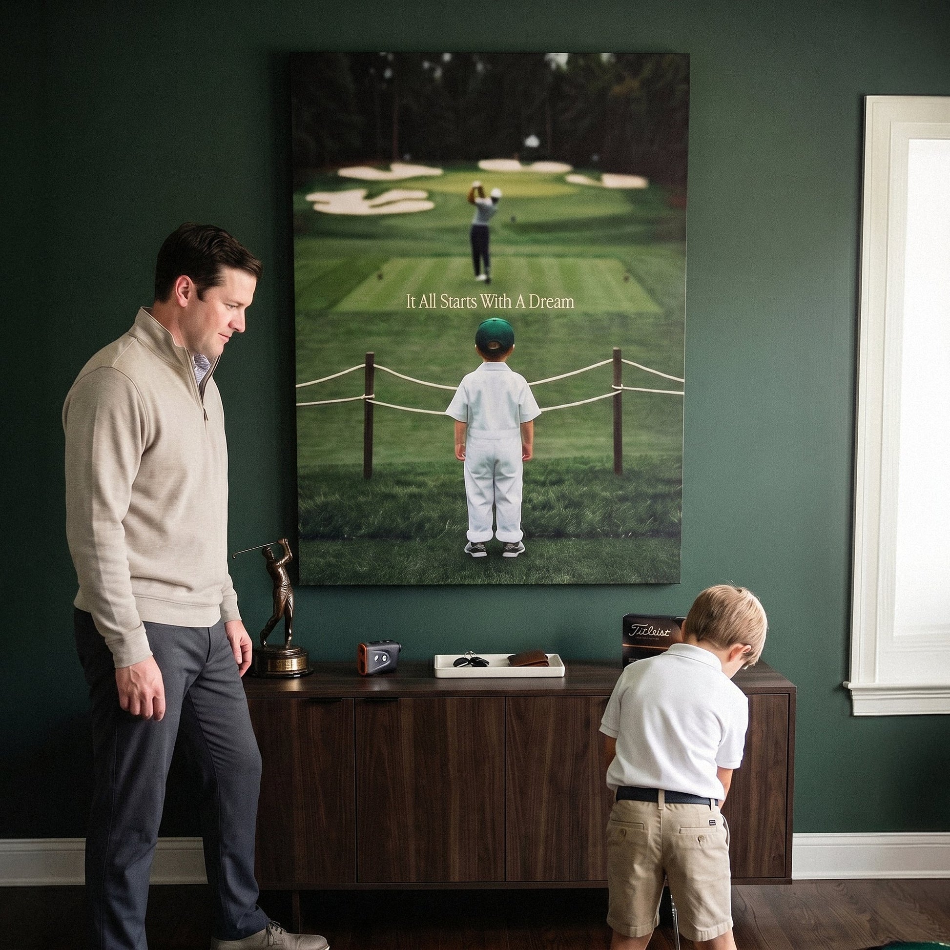 It All Starts With A Dream golf canvas viewed by a couple