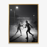 It All Starts With A Dream tennis canvas print in a gold floating frame