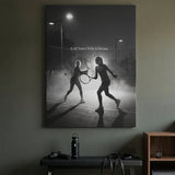 It All Starts With A Dream tennis wall art canvas above a console table in a bright modern hallway