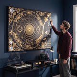 Karma Baroque canvas above a desk with a person looking at it