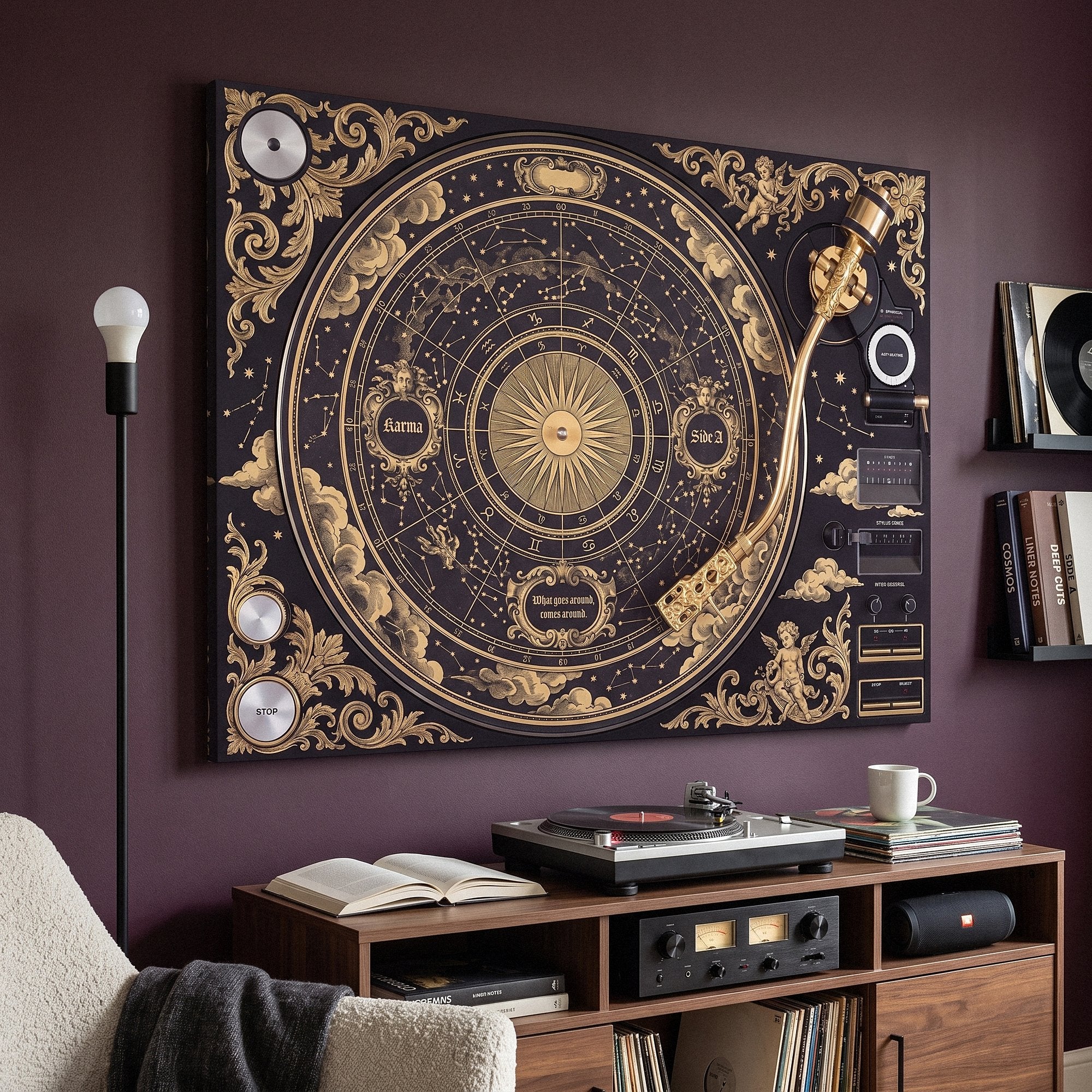 アート・デザイン・音楽 PERSONALITIES by vitra. Karma (Baroque) - Zodiac Turntable Gold Canvas Wall Art