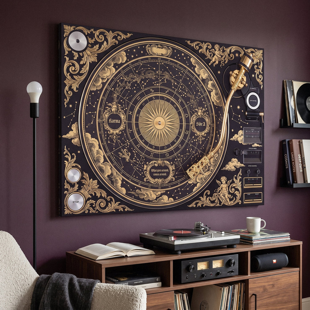 Karma Baroque landscape canvas on a plain painted wall