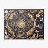 Karma Baroque canvas wall art, a black and gold turntable drawn as an antique zodiac chart with cherubs and scrollwork
