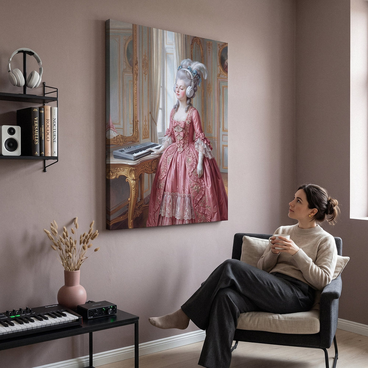 Let Them Listen canvas above a desk with a person looking at it