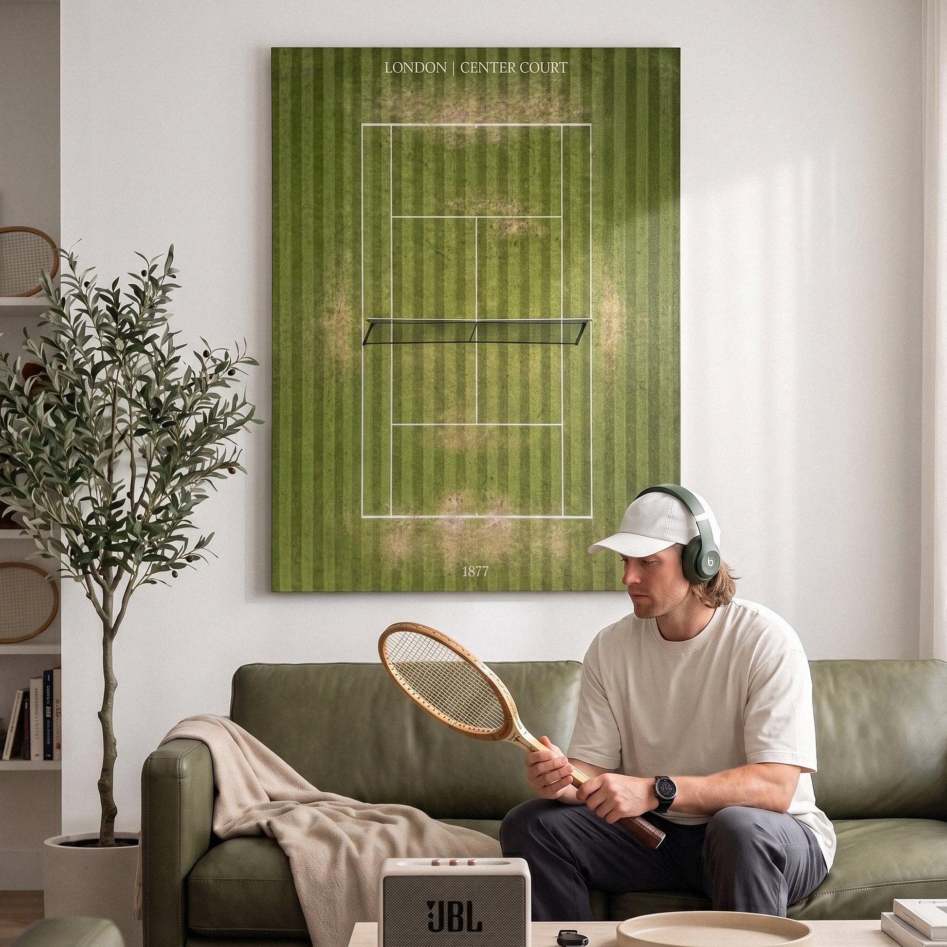 London Center Court tennis canvas above a home office desk