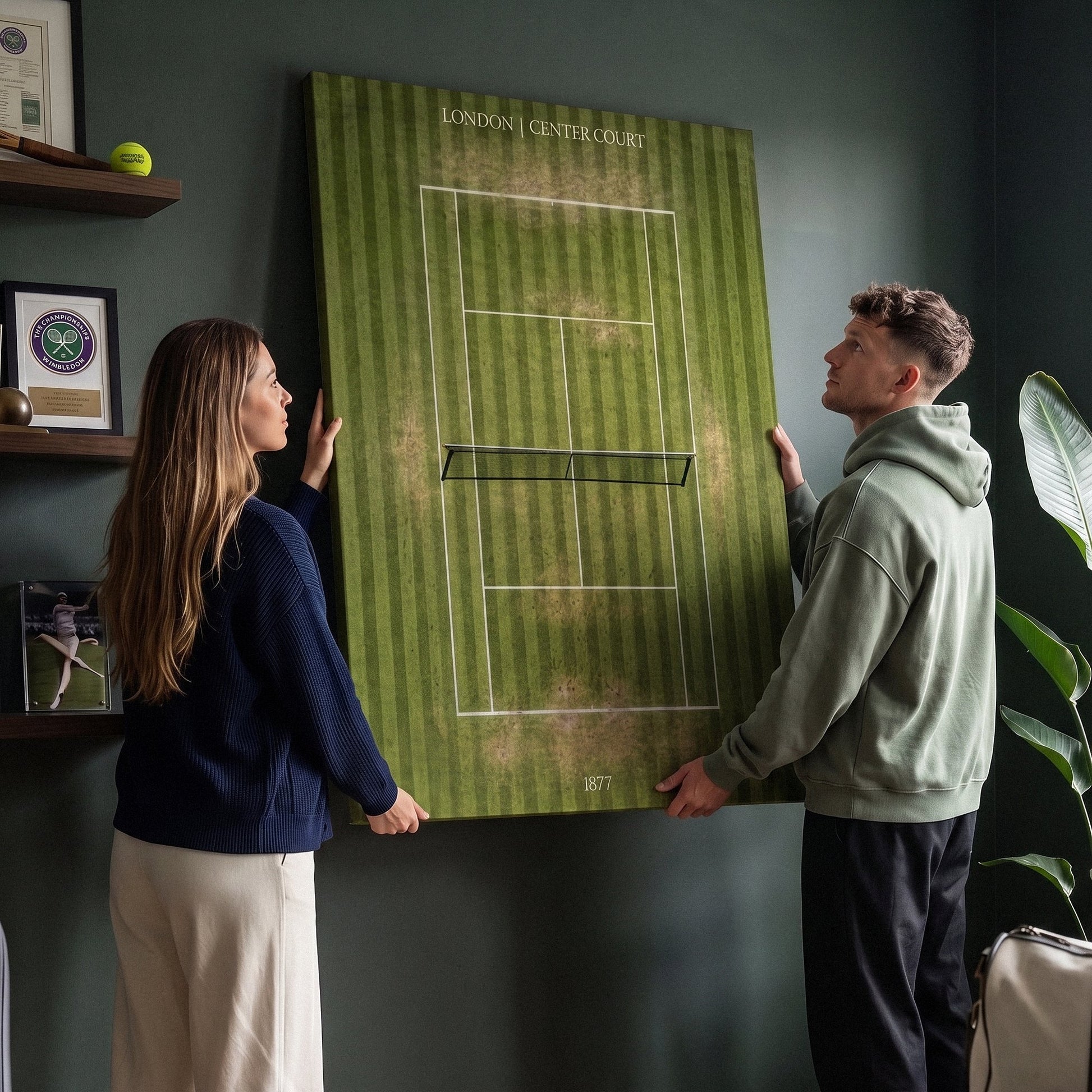 London Center Court tennis canvas in a styled tennis den