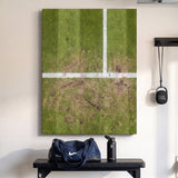 London Court tennis wall art canvas above a console table in a bright modern hallway