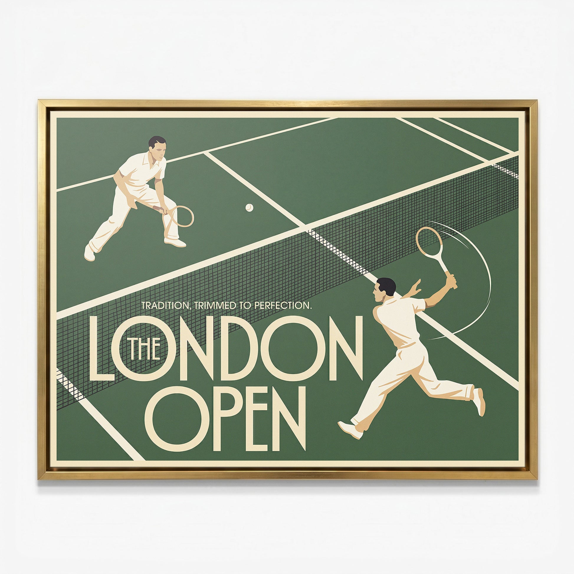 London Open tennis canvas with gold frame