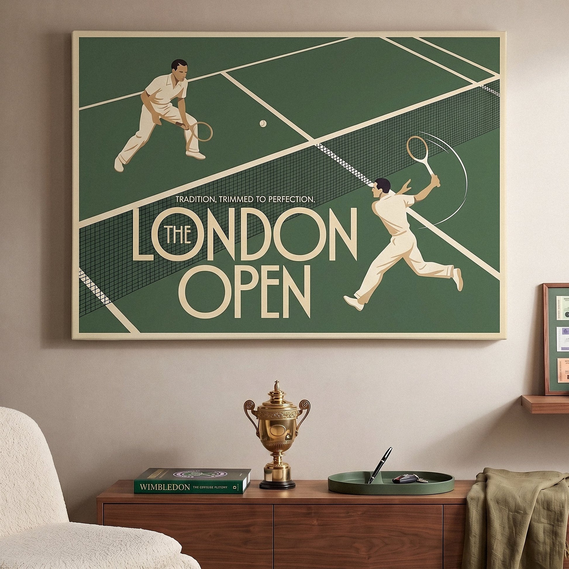 London Open tennis wall art canvas in a modern room