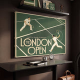 London Open tennis canvas at an angle on a wall