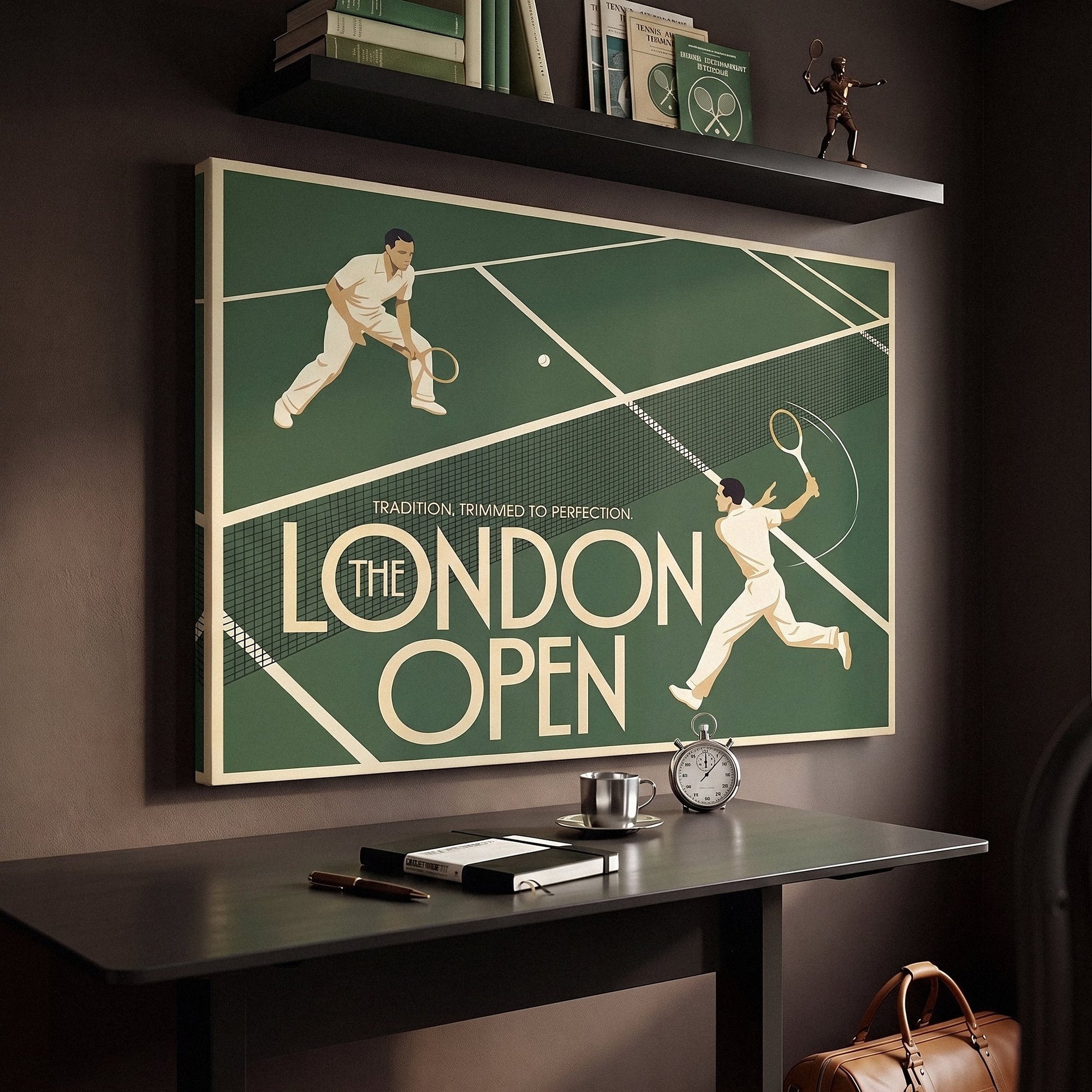 London Open tennis canvas at an angle on a wall