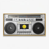 Make Happiness Louder Boombox canvas in a gold floating frame