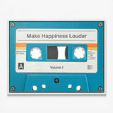 Make Happiness Louder cassette canvas in a white floating frame