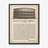 Man In The Arena Colosseum quote canvas in a black floating frame
