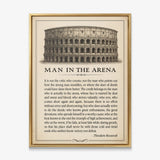 Man In The Arena Colosseum quote canvas in a gold floating frame