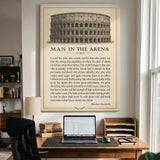 Man In The Arena Colosseum engraving quote canvas in a bright home office