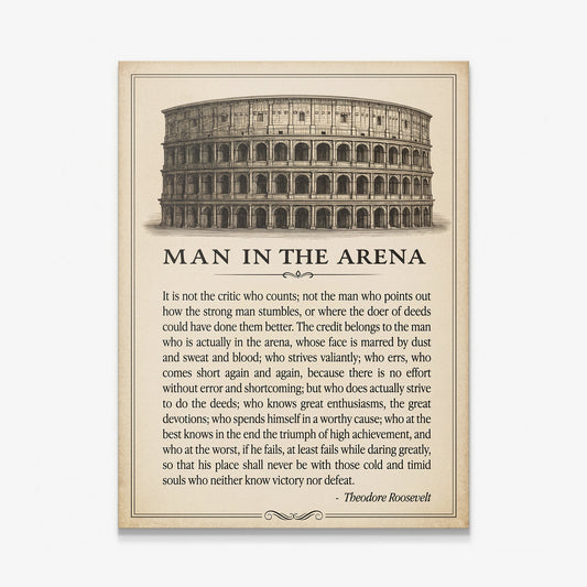 Man In The Arena Colosseum engraving Roosevelt quote canvas print
