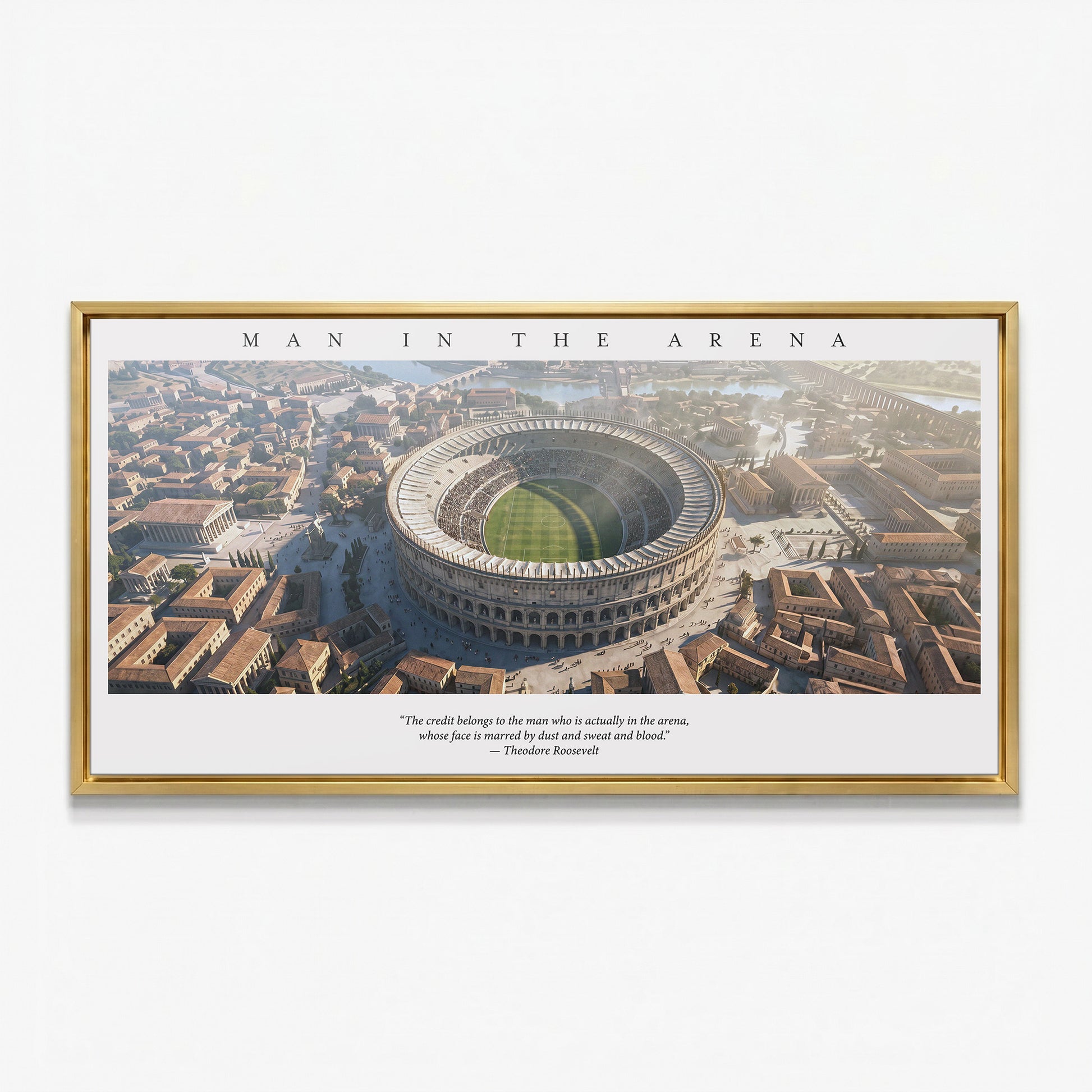 Man In The Arena Roman stadium canvas in a gold floating frame