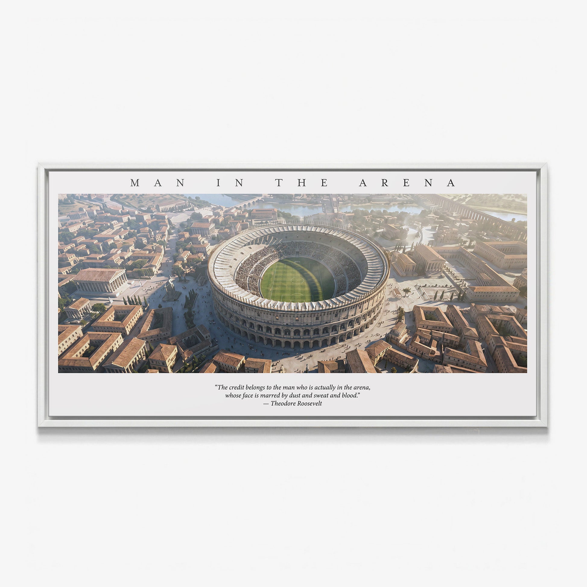 Man In The Arena Roman stadium canvas in a white floating frame