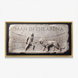 Man In The Arena marble relief canvas in a gold floating frame