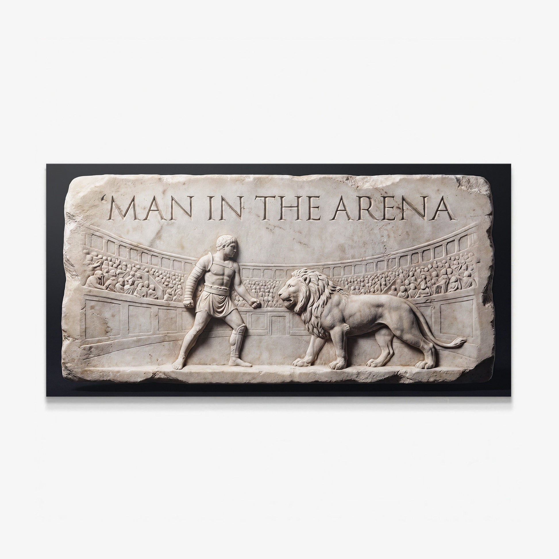 Man In The Arena gladiator and lion marble relief canvas print