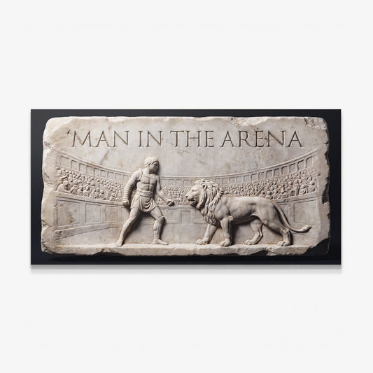 Man In The Arena gladiator and lion marble relief canvas print