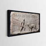 Man In The Arena gladiator and lion marble relief canvas wall art